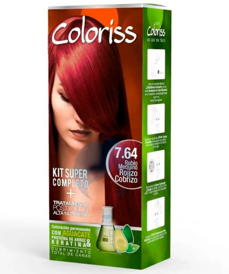 COLORISS TINTE RUBIO MEDIANO ROJIZO COBRIZO N.7.64 X 50GR - Producto de belleza y estética en Almacén Sandra