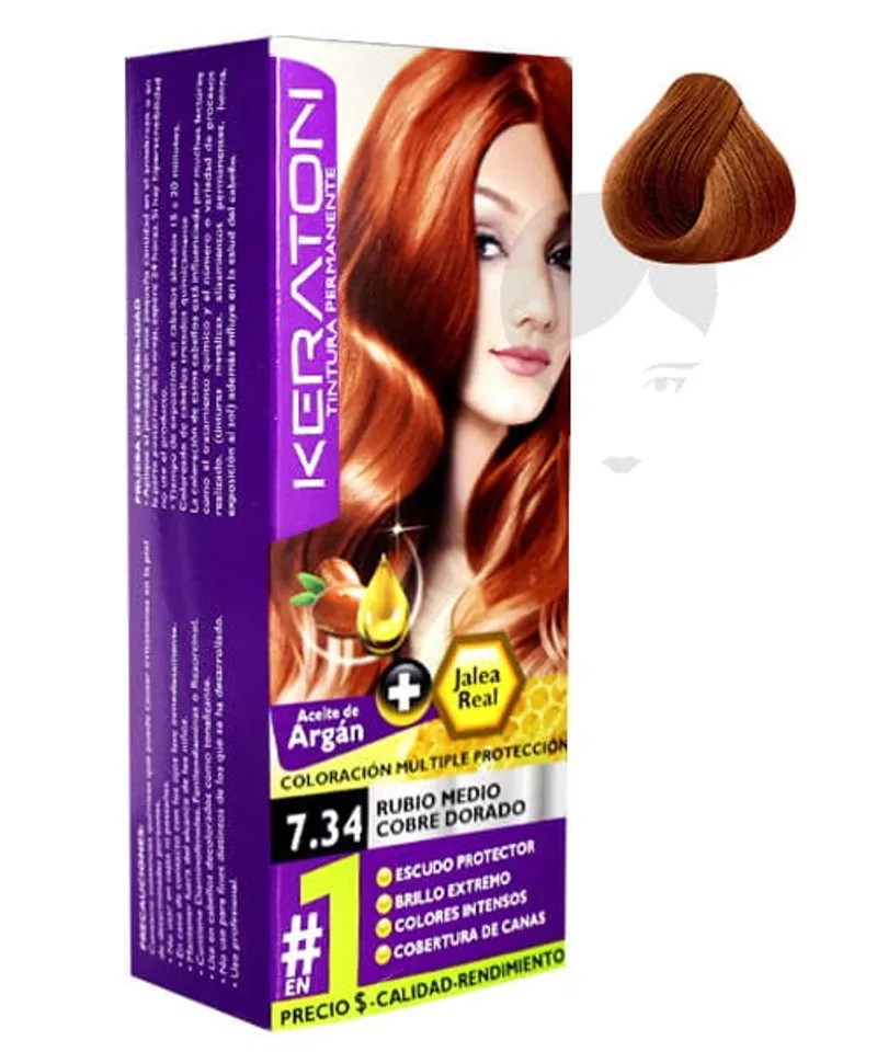 KERATON TINTE RUBIO MEDIO COBRE DORADO N.7.34 X 60GR - Producto de belleza y estética en Almacén Sandra