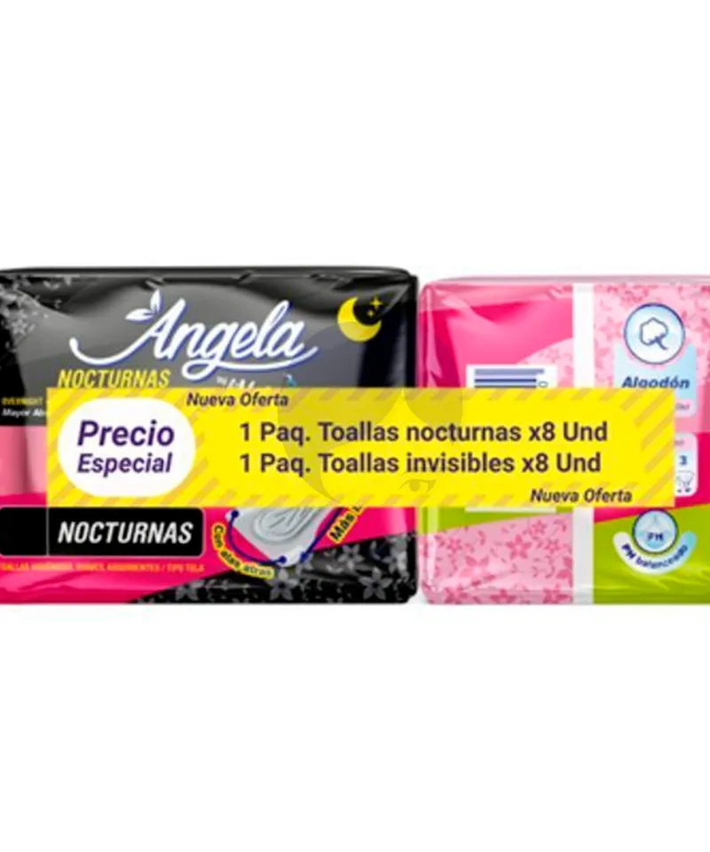 ANGELA TOALLAS HIGIENICAS NOCTURNA +PAQUETE DE TOALLA INVISIBLE - Producto de belleza y estética en Almacén Sandra