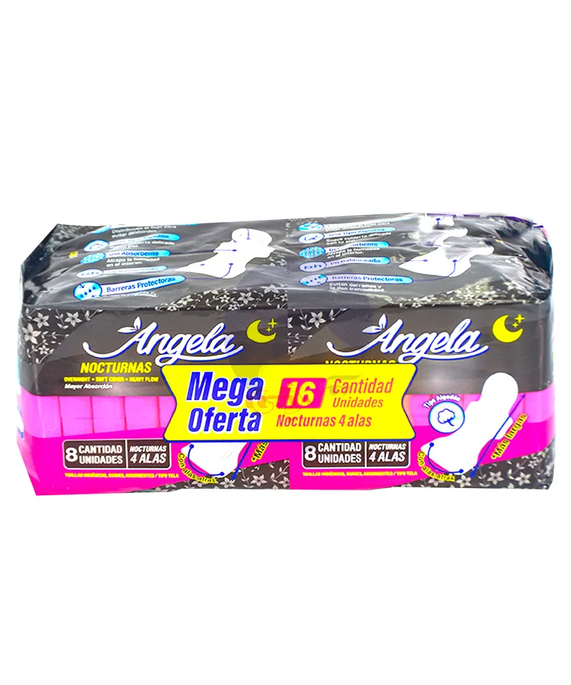 ANGELA TOALLAS HIGIENICAS NOCTURNA MEGA OFERTA 16 UNDS - Producto de belleza y estética en Almacén Sandra