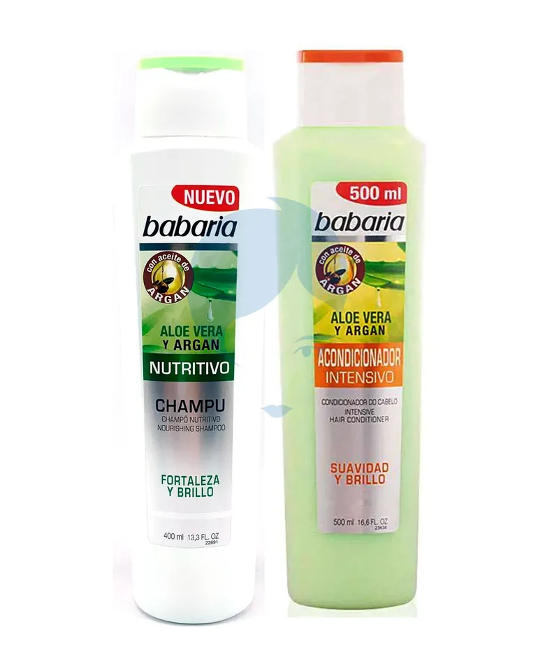BABARIA SHAMPOO + ACOND ALOE VERA ARGAN OFERTA X 500ML - Producto de belleza y estética en Almacén Sandra