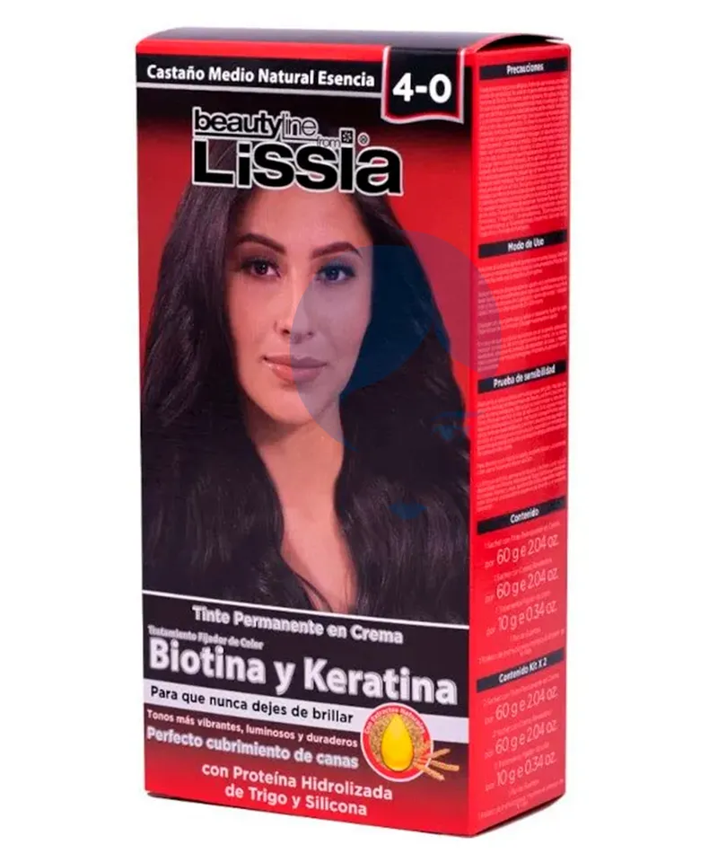 LISSIA KIT TINTE CASTAÑO MEDIO   4-0  X 60GR - Producto de belleza y estética en Almacén Sandra