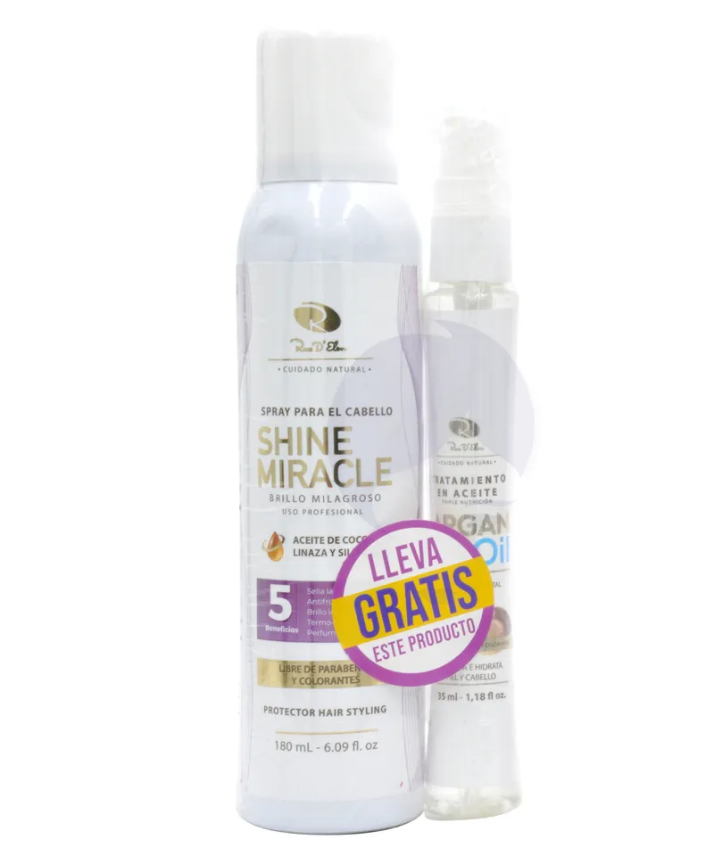 ROSS DLEN SILICONA EN SPRAY SHINE MIRACLE X160ML GRATIS ACEITE DE ARGAN X35ML - Producto de belleza y estética en Almacén Sandra