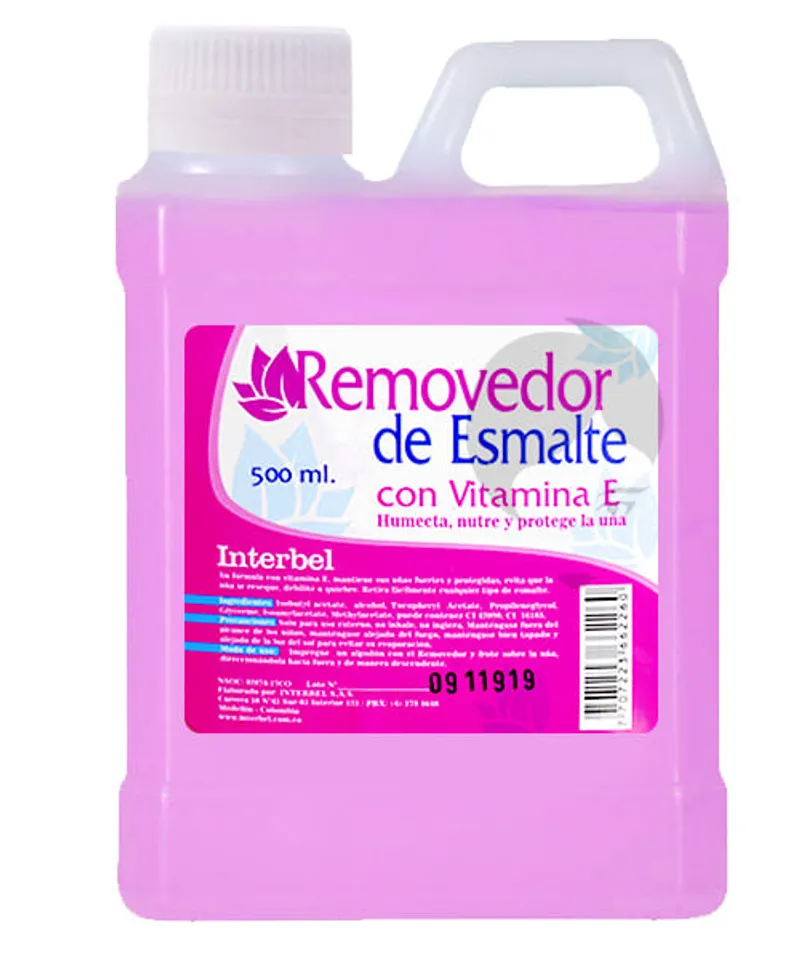 INTERBEL REMOVEDOR DE ESMALTE  CON VITAMINA E X 500ML - Producto de belleza y estética en Almacén Sandra