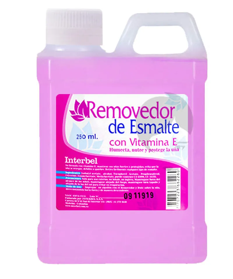 INTERBEL REMOVEDOR DE ESMALTE  CON VITAMINA E X 250ML - Producto de belleza y estética en Almacén Sandra