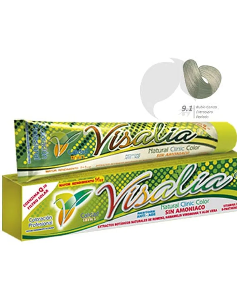 VISALIA TINTE SIN AMONIACO RUBIO CENIZO EXTRACLARO PERLADO  N° 9.1 X 60GR - Producto de belleza y estética en Almacén Sandra