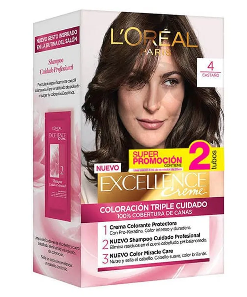 EXCELLENCE CREME TINTE CASTAÑO N4 X2 TUBOS X47GR - Producto de belleza y estética en Almacén Sandra
