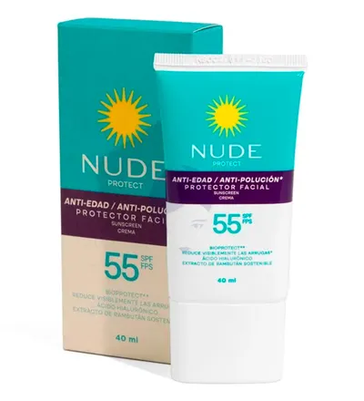 NUDE PROTECTOR SOLAR EN CREMA ANTIEDAD 55FPS X 40ML - Producto de belleza y estética en Almacén Sandra