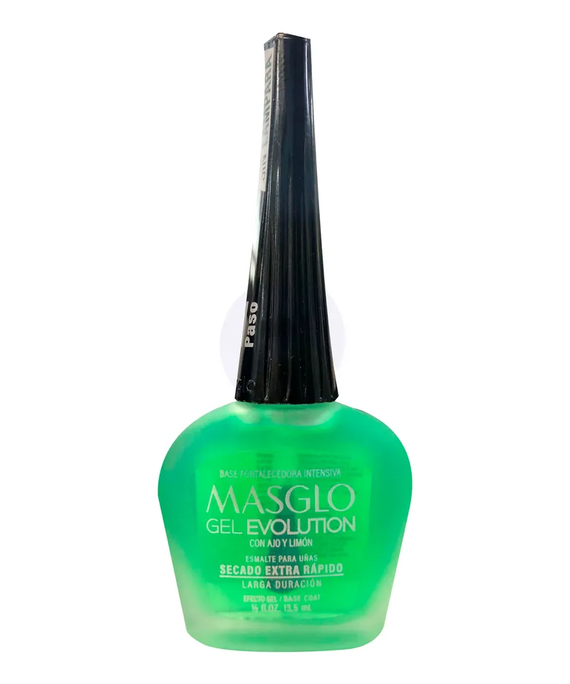 MASGLO GEL EVOLUTION BASE FORTALECEDORA CON AJO Y LIMÓN X 13.5ML - Producto de belleza y estética en Almacén Sandra