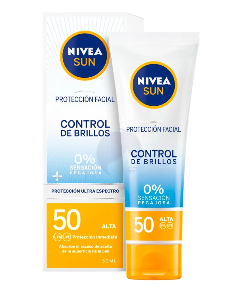 NIVEA SUN PROTECTOR SOLAR FACIAL FPS50 CONTROL BRILLO CON COLOR X 50ML - Producto de belleza y estética en Almacén Sandra
