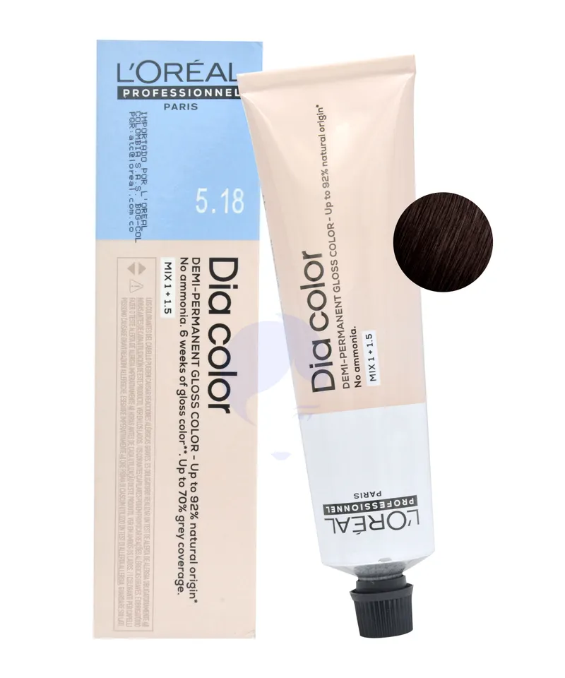 LOREAL DIA COLOR TINTE CASTAÑO CLARO CENIZA MOCA N.5.18 X 60ML - Producto de belleza y estética en Almacén Sandra