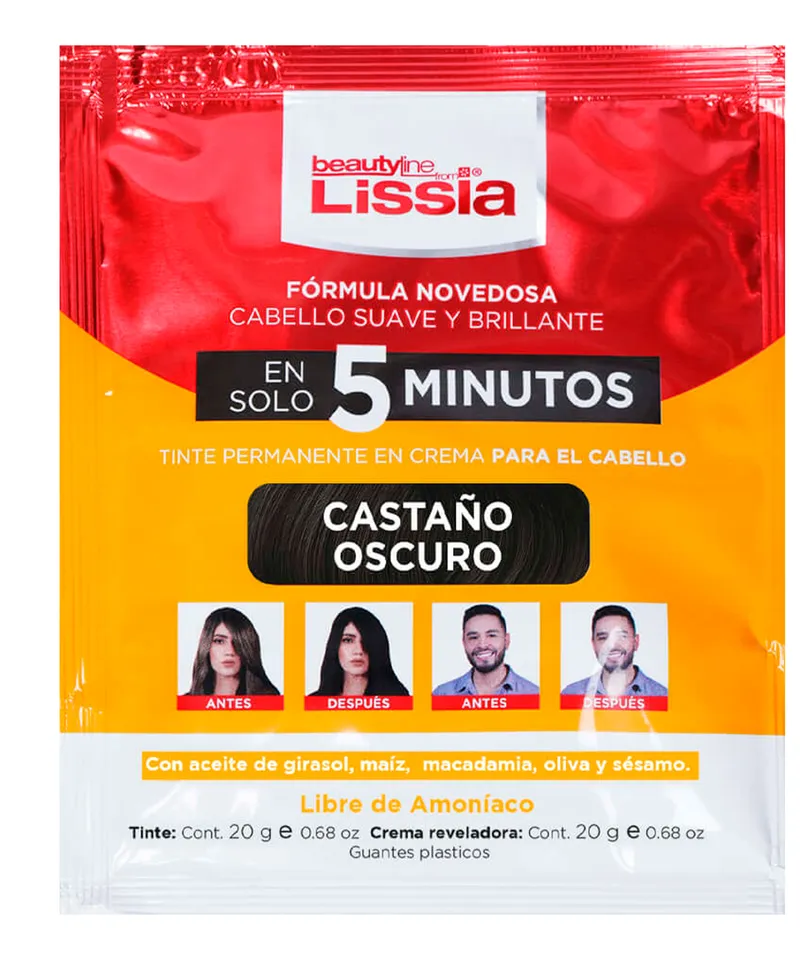 LISSIA TINTE PERMANENTE EN CREMA 5 MINUTOS CASTAÑO OSCURO X 20GR - Producto de belleza y estética en Almacén Sandra