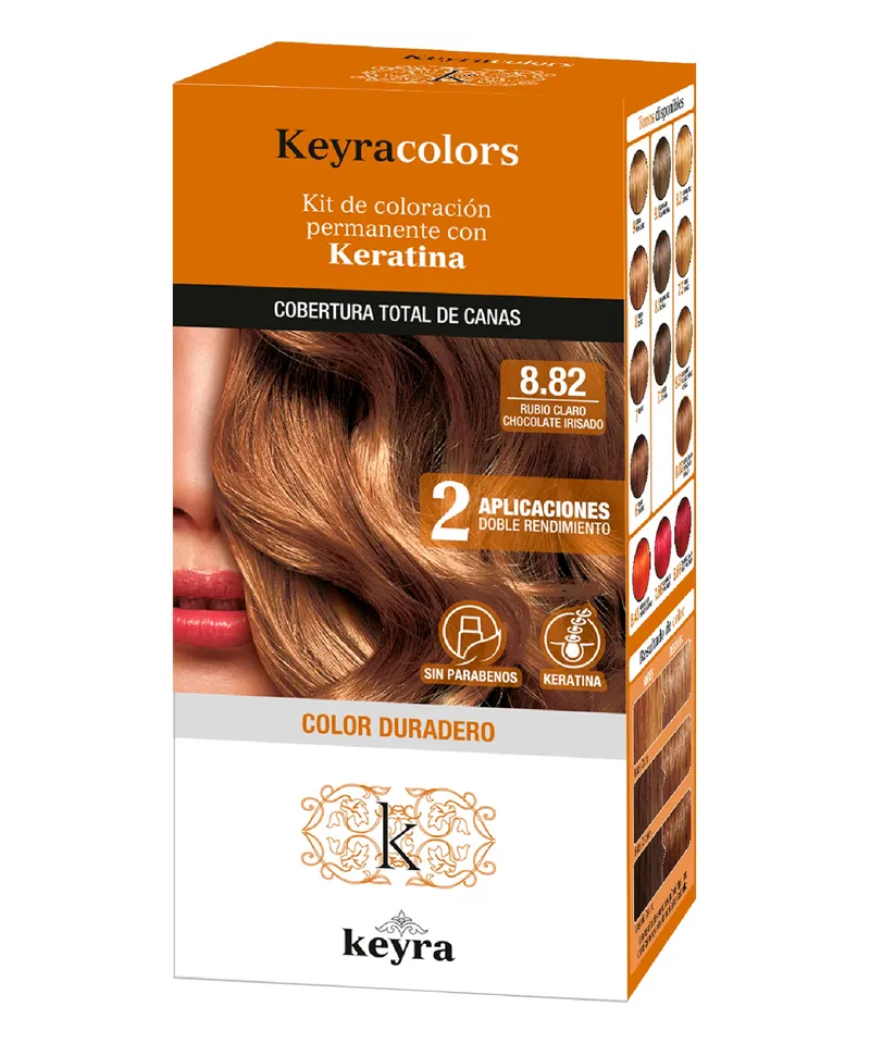 KEYRA COLORS KIT TINTE N.8.82 RUBIO CLARO CHOCOLATE IRISADO X 100ML - Producto de belleza y estética en Almacén Sandra