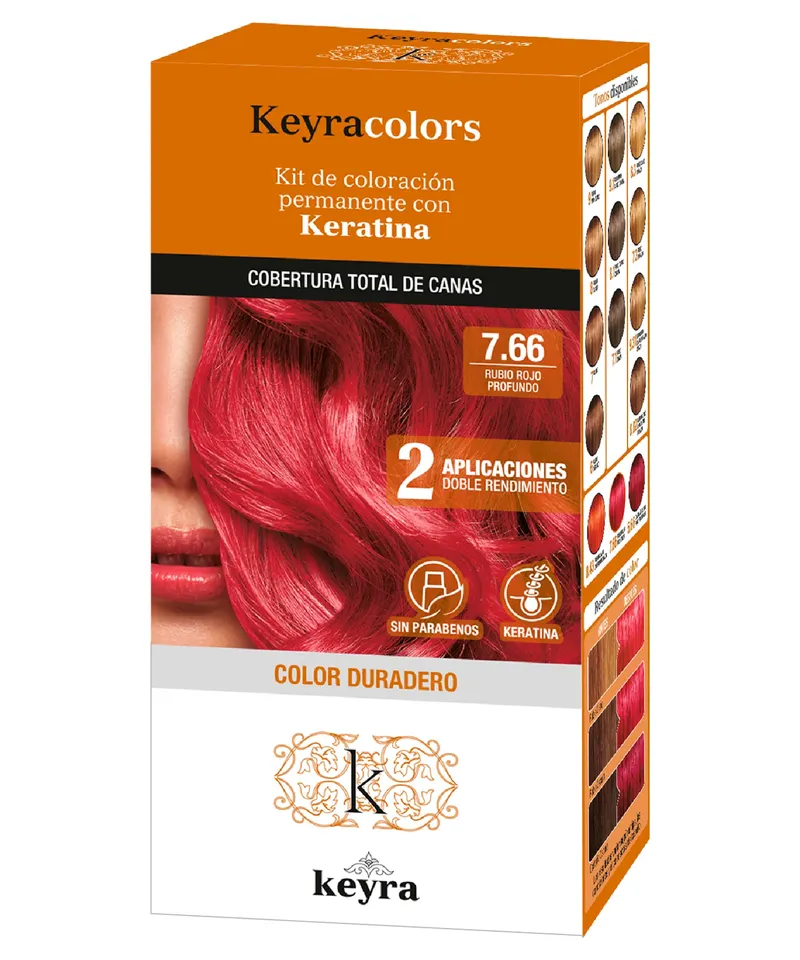 KEYRA COLORS KIT TINTE N.7.66 RUBIO ROJO PROFUNDO X 100ML - Producto de belleza y estética en Almacén Sandra