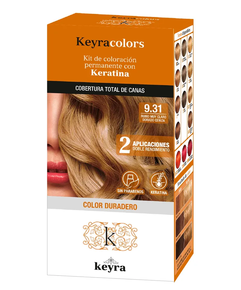 KEYRA COLORS KIT TINTE N.9.31 RUBIO MUY CLARO DORADO CENIZA X 100ML - Producto de belleza y estética en Almacén Sandra