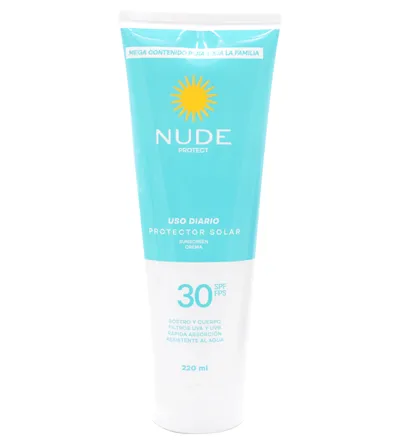 NUDE PROTECTOR SOLAR CREMA 30SPF ROSTRO Y CUERPO X 220ML - Producto de belleza y estética en Almacén Sandra