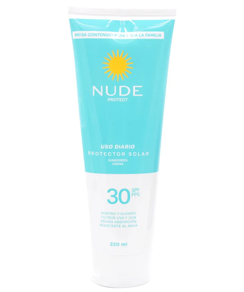 NUDE PROTECTOR SOLAR CREMA 30SPF ROSTRO Y CUERPO X 220ML - Producto de belleza y estética en Almacén Sandra