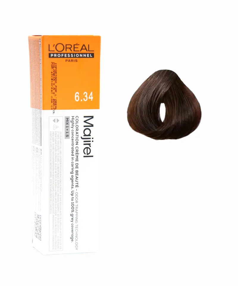 MAJIREL TINTE RUBIO OSCURO DORADO COBRIZO N.6.34 X 60GR - Producto de belleza y estética en Almacén Sandra