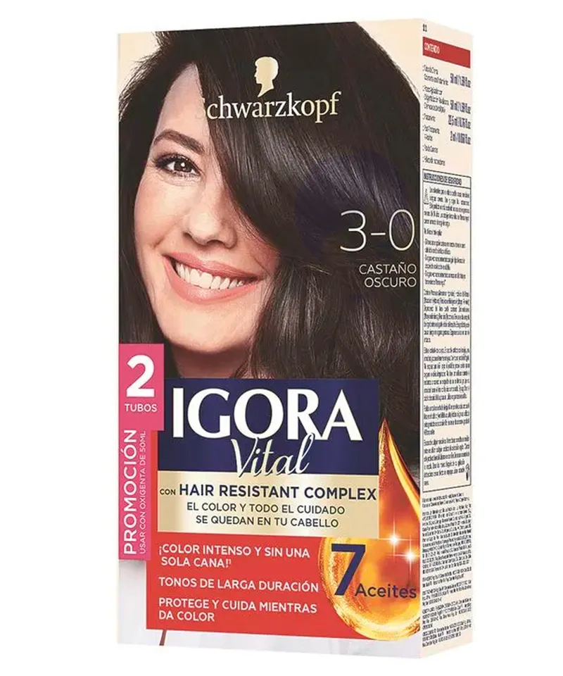 IGORA VITAL TINTE CASTAÑO OSCURO N.3.0 X 2TUB X 60GR - Producto de belleza y estética en Almacén Sandra
