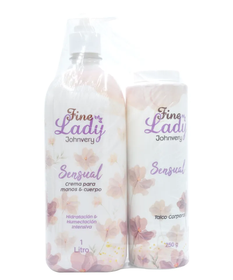 JOHNVERY CREMA MANOS Y CUERPO SENSUAL X 1LT + TALCO CORP SENSUAL X 250GR FINE LADY - Producto de belleza y estética en Almacén Sandra