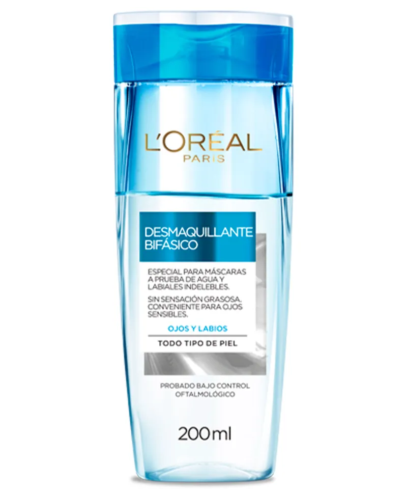 LOREAL DESMAQUILLANTE BIFASICO OJOS Y LABIOS X 200ML - Producto de belleza y estética en Almacén Sandra