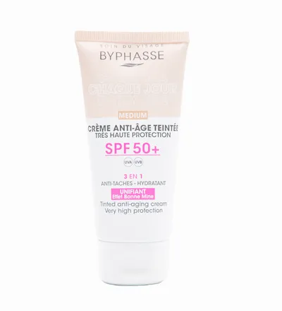 BYPHASSE PROTECTOR SOLAR ANTIEDAD SPF 50+ COLOR MEDIUM X50ML - Producto de belleza y estética en Almacén Sandra