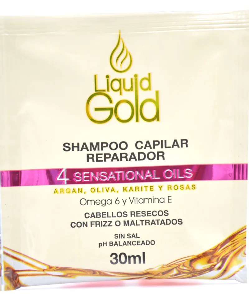 LIQUID GOLD SHAMPOO REPARADOR 4 SENSATIONAL OILS X 30ML - Producto de belleza y estética en Almacén Sandra