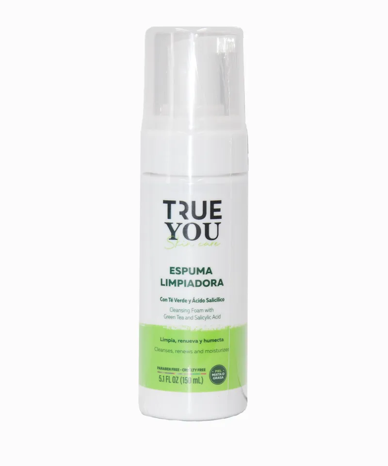 TRUE YOU ESPUMA LIMPIADORA TE VERDE Y ACIDO SALICILICO X 150ML - Producto de belleza y estética en Almacén Sandra