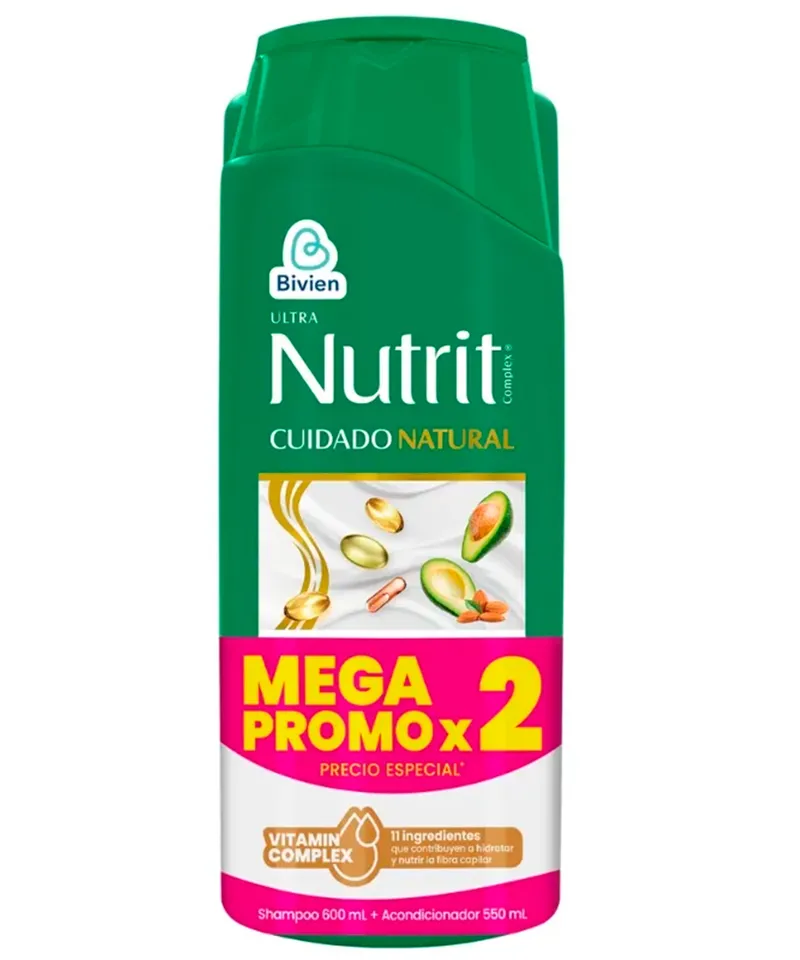 BIVIEN NUTRIT DUO SHAMPOO X 600ML + ACOND X 550ML CUIDADO NATURAL X 120GR - Producto de belleza y estética en Almacén Sandra