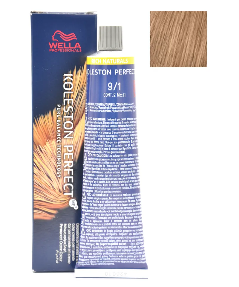 WELLA KOLESTON PERFECT TINTE RUBIO MUY CLARO CENIZA N.9.1 X 60ML - Producto de belleza y estética en Almacén Sandra