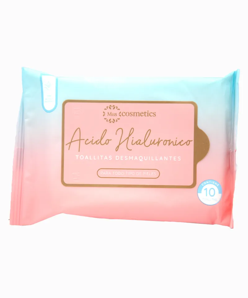 MISS COSMETICS TOALLAS DESMAQUILLANTES ACIDO HIALURONICO X 10UND - Producto de belleza y estética en Almacén Sandra