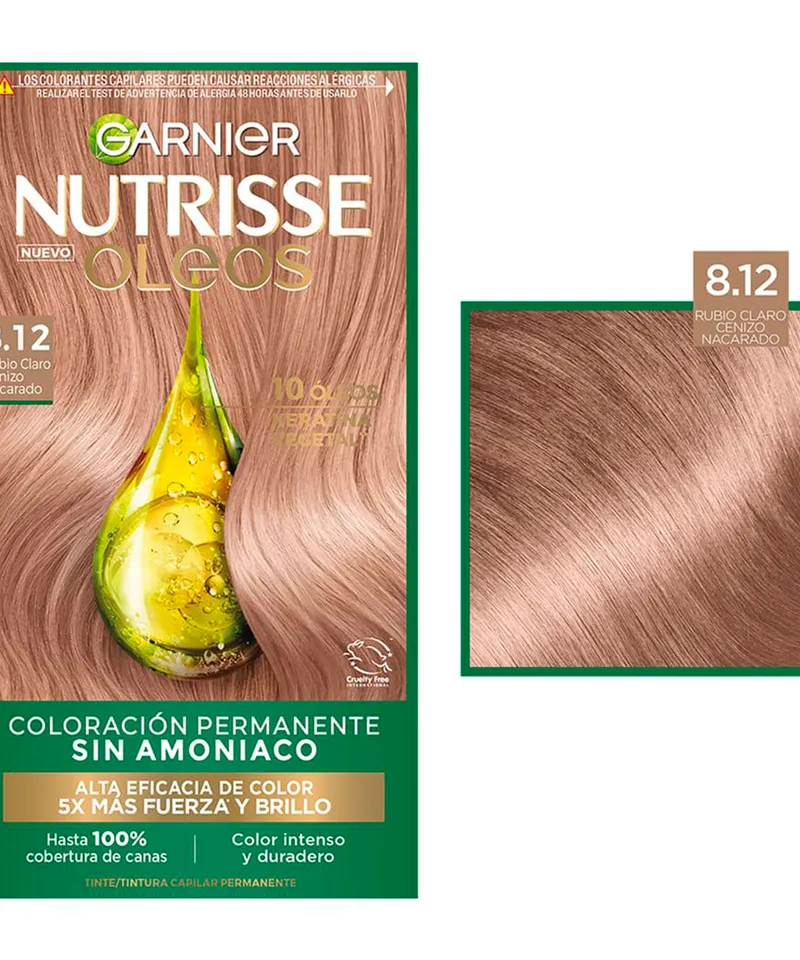 NUTRISSE GARNIER TINTE SIN AMONIACO RUBIO CLARO CENIZO NACARADO N.8.12 - Producto de belleza y estética en Almacén Sandra