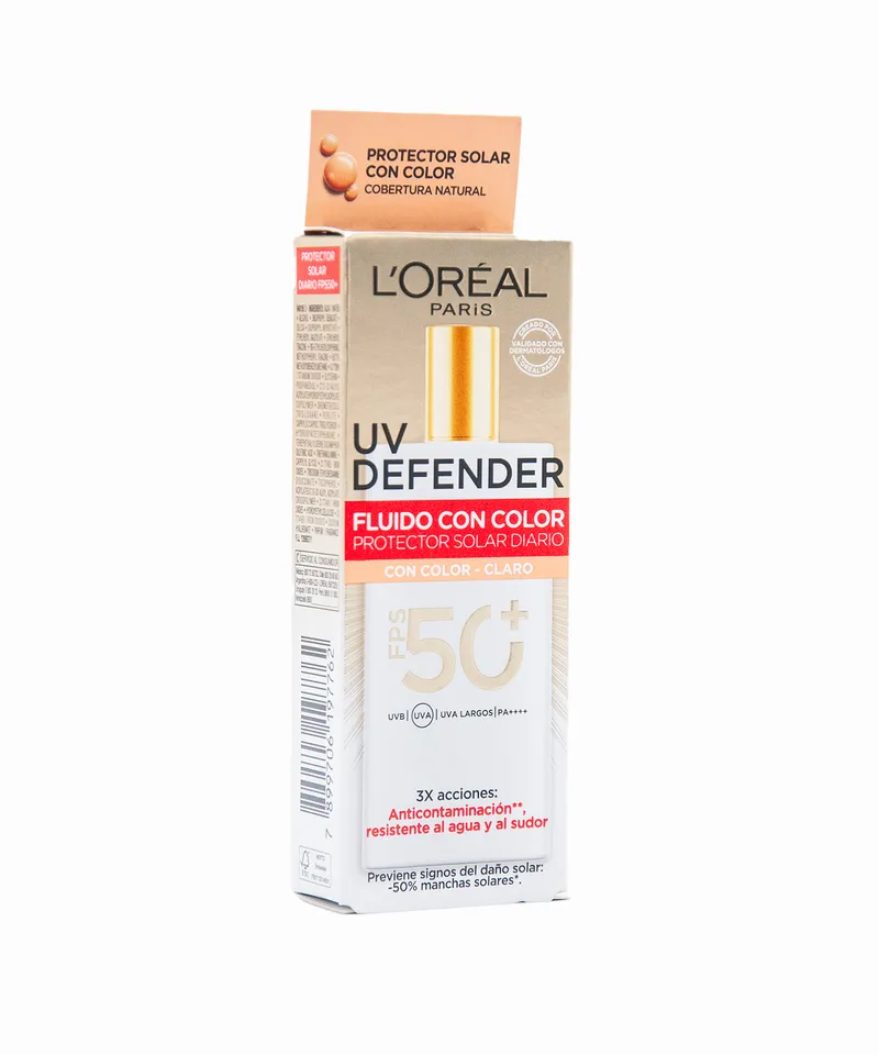 LOREAL PROTECTOR SOLAR UV DEFENDER FLUIDO CON COLOR CLARO FPS50+ X 40GR - Producto de belleza y estética en Almacén Sandra