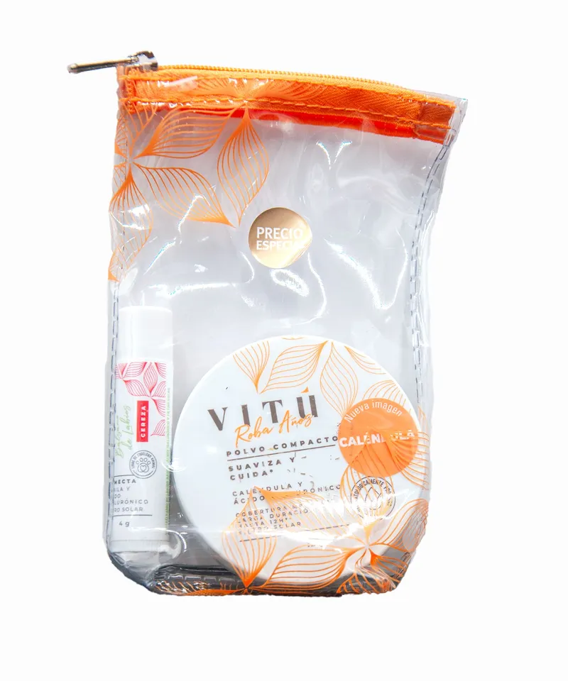 VITU POLVO COMPACTO CALENDULA TONO 3 + BALSAMO CEREZA - Producto de belleza y estética en Almacén Sandra